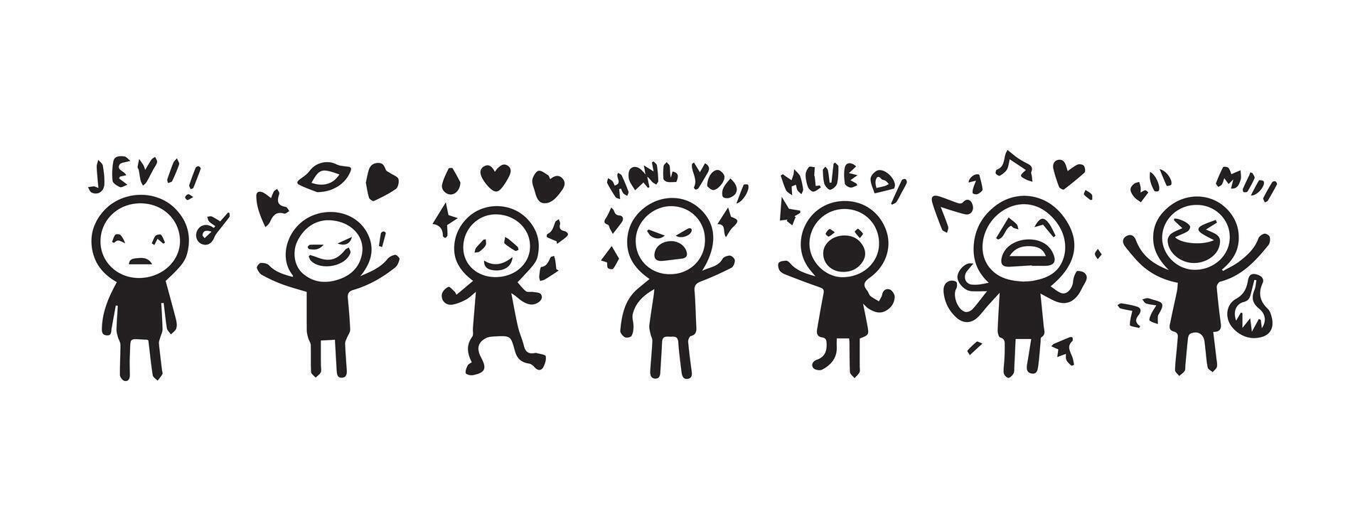 Set of stick figures in different emotions vector
