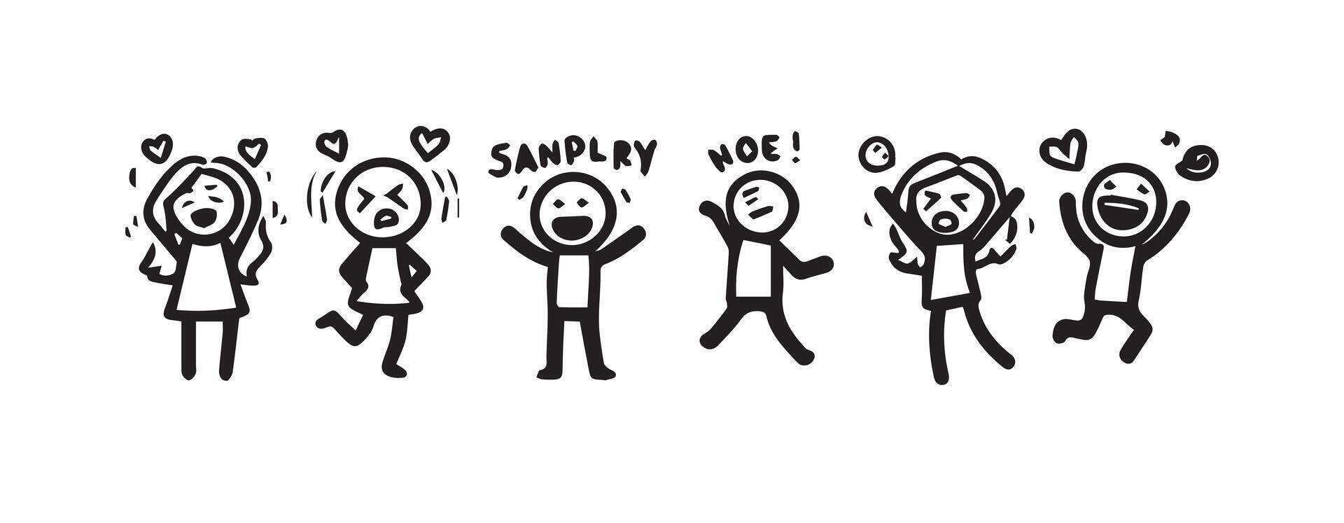 Set of stick figures in different emotions vector