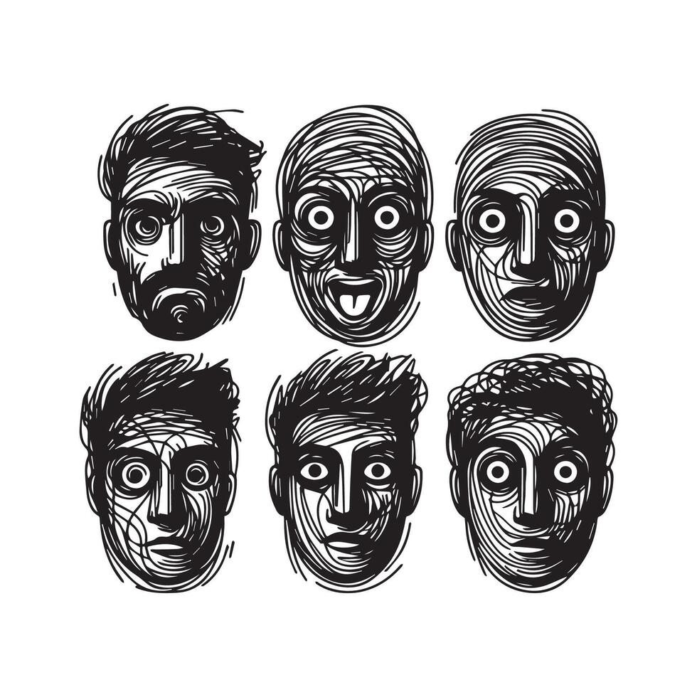 Face Scrible vector black and white