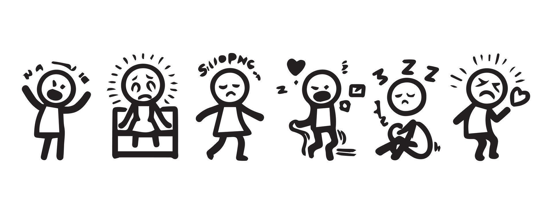 Set of stick figures in different emotions vector