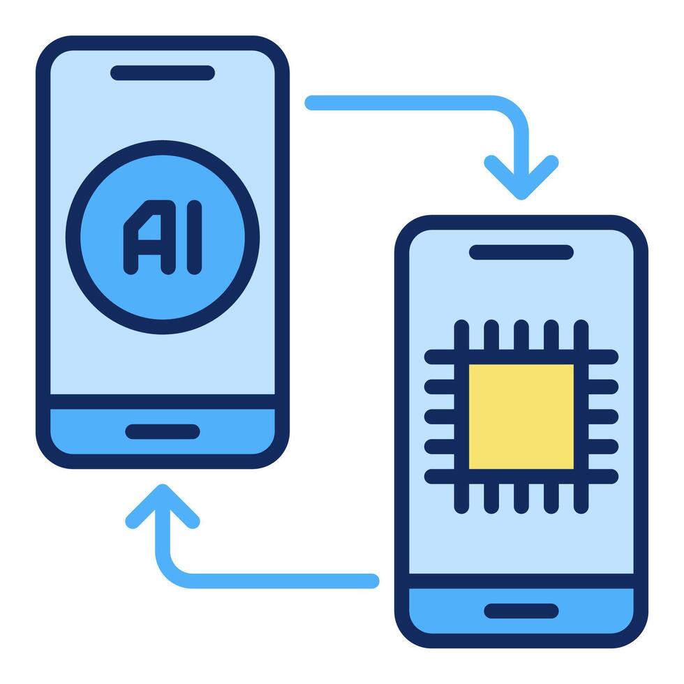 A pair of AI Smartphones vector Artificial Intelligence in Phones colored icon or logo element