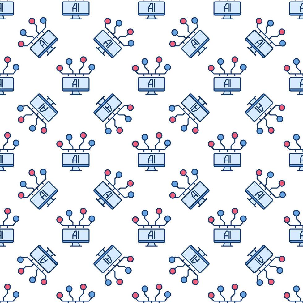 PC with AI vector Artificial Intelligence colored seamless pattern