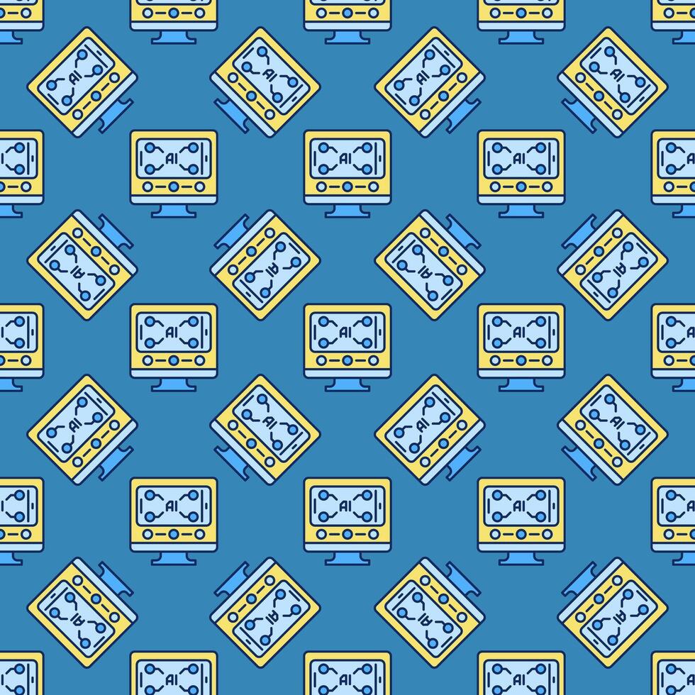 Computer Display with AI Smartphone vector Artificial Intelligence colored Seamless Pattern