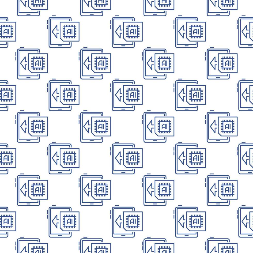 Tablet with Artificial Intelligence vector AI Seamless Pattern in outline style