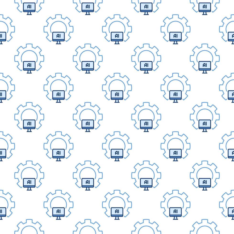 Gear and Artificial Intelligence Computer vector AI colored seamless pattern