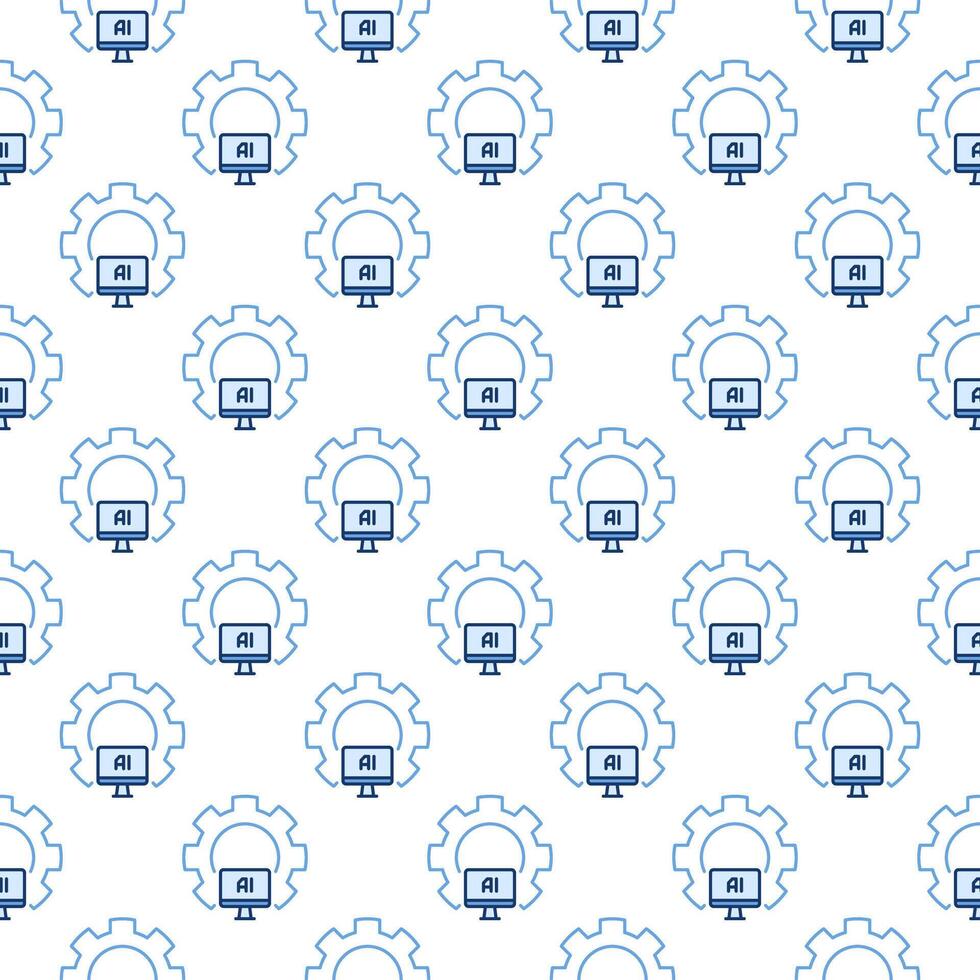 Gear and Artificial Intelligence Computer vector AI colored seamless pattern