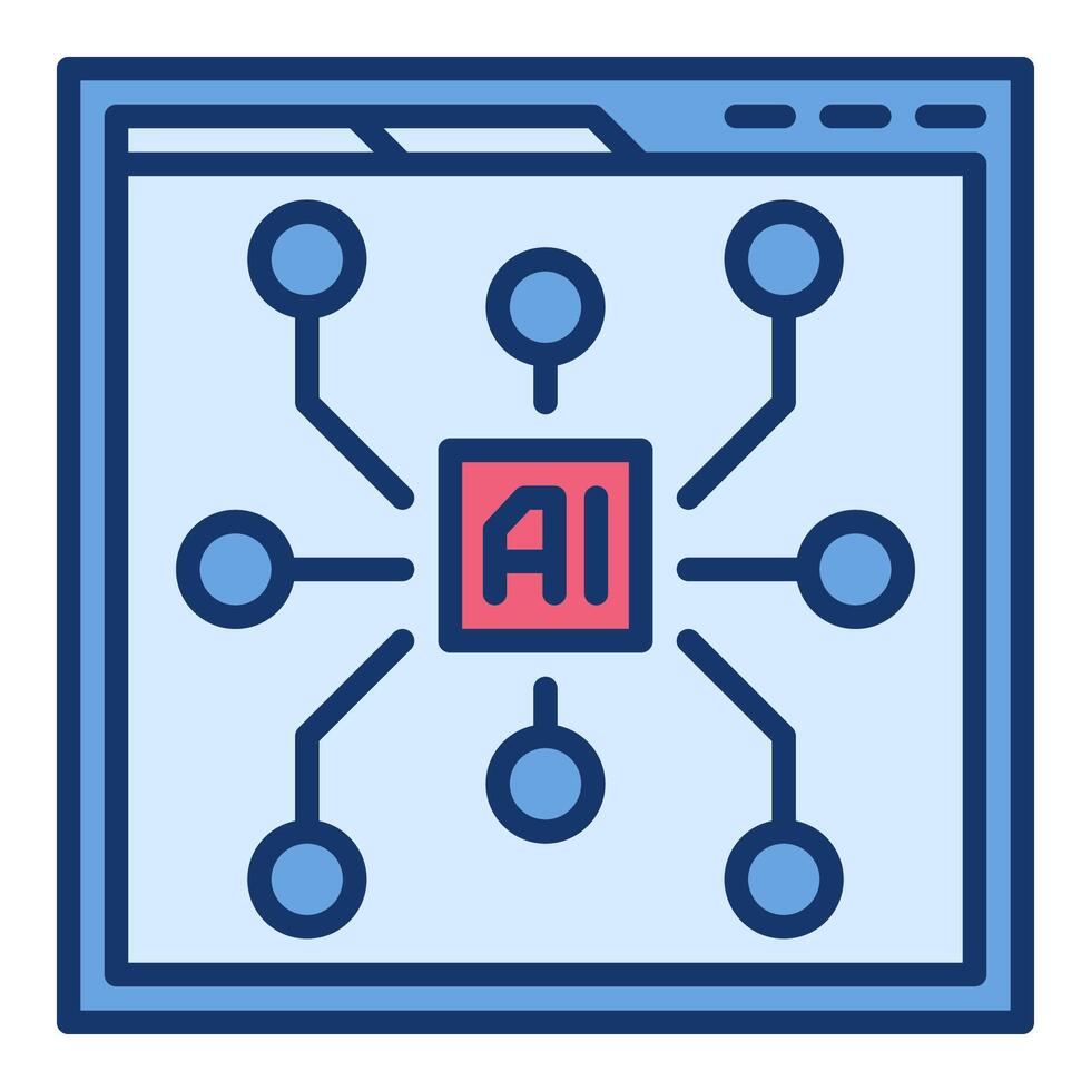 Browser with AI vector Artificial Intelligence Web site colored icon or design element