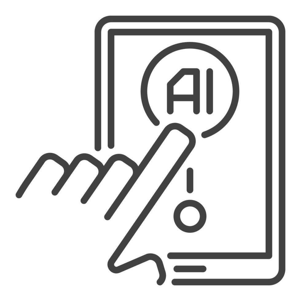 Hand touch Smart Phone with Artificial Intelligence vector AI icon or symbol in outline style