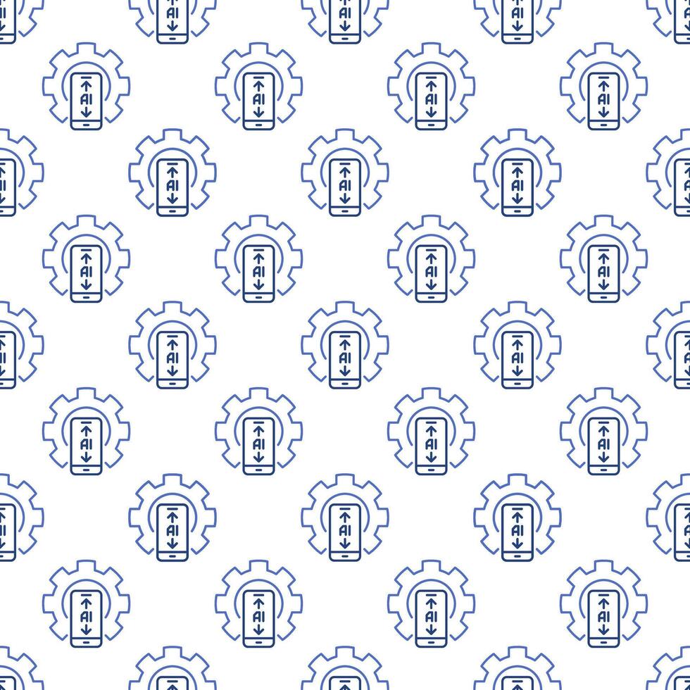 Cog Wheel and AI Smartphone vector Artificial Intelligence in Phone Settings outline Seamless Pattern