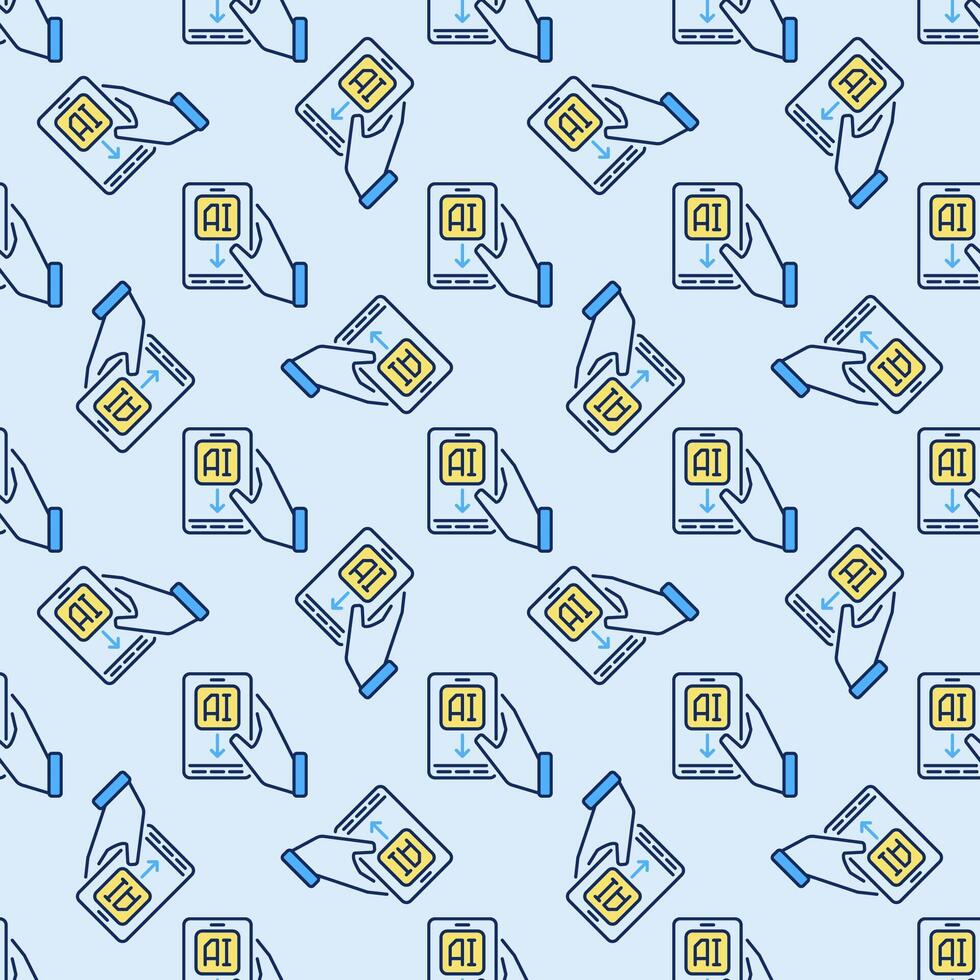 Phone with AI and Hand vector Artificial Intelligence colored Seamless Pattern