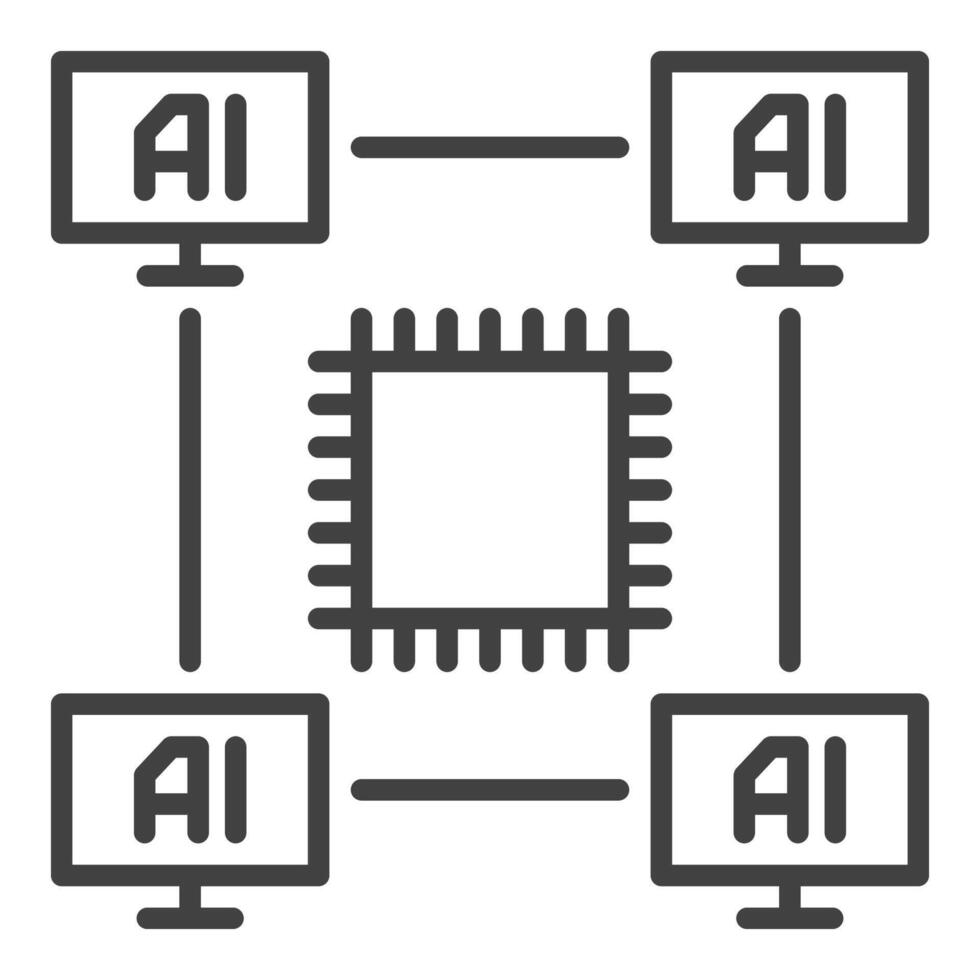 ordenadores con ai chip vector artificial inteligencia tecnología contorno icono o símbolo