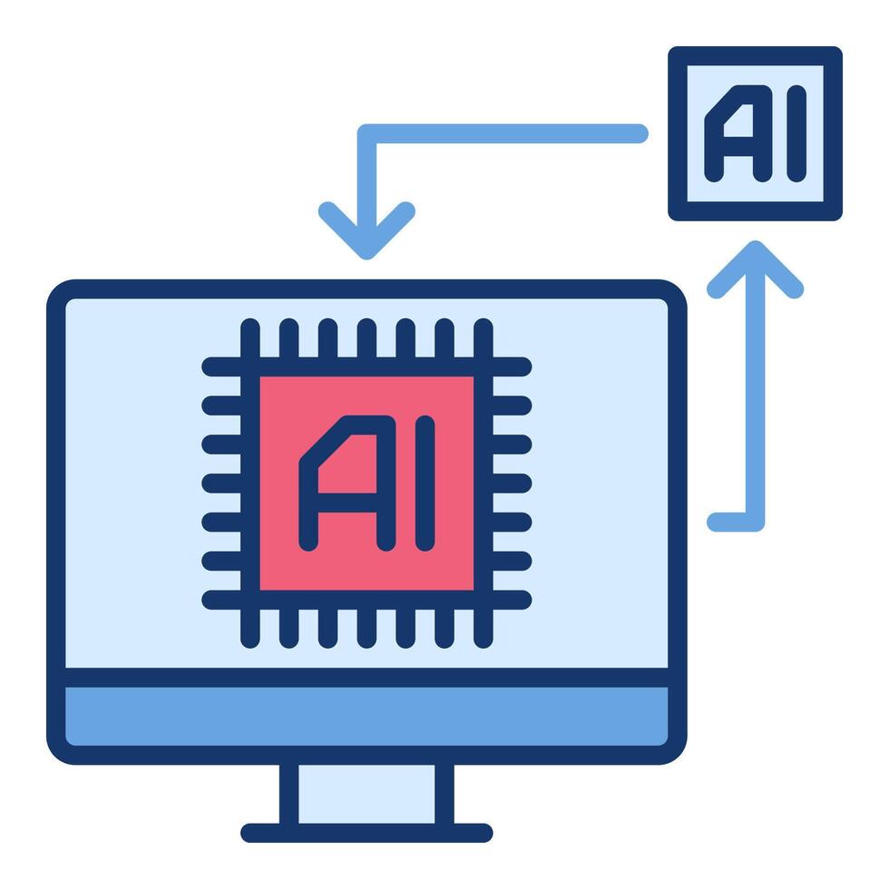 AI Technology on Computer Display vector colored icon or design element