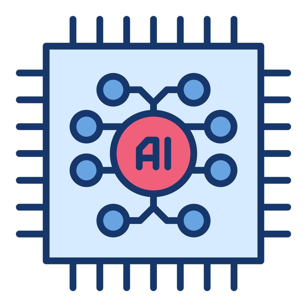 Computer Chip with AI Brain vector Artificial Intelligence Technology colored icon or design element