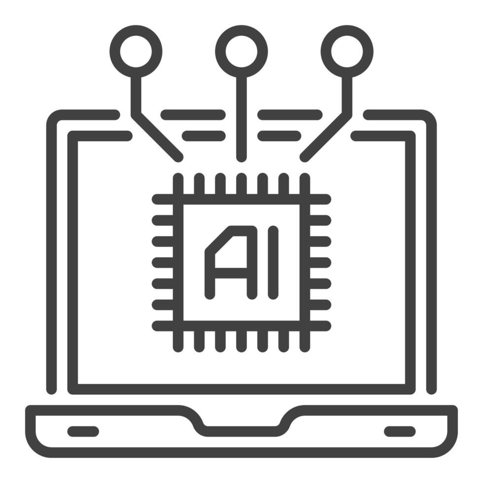 Laptop with AI vector Artificial Intelligence linear icon or symbol