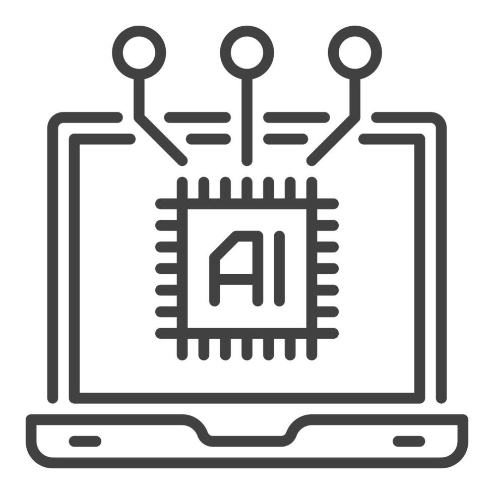 Laptop with AI vector Artificial Intelligence linear icon or symbol