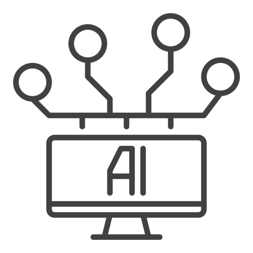 Computer with AI vector Artificial Intelligence linear icon or symbol