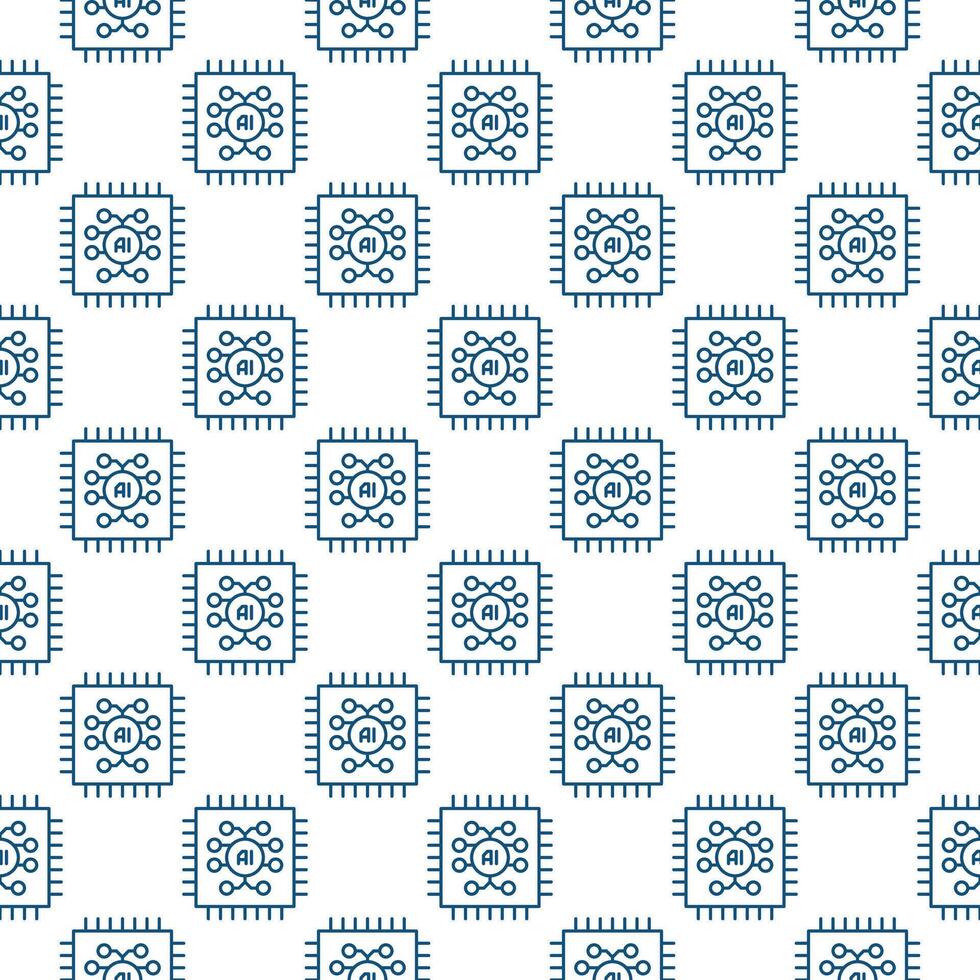 AI Computer Chip vector Artificial Intelligence Tech thin line seamless pattern