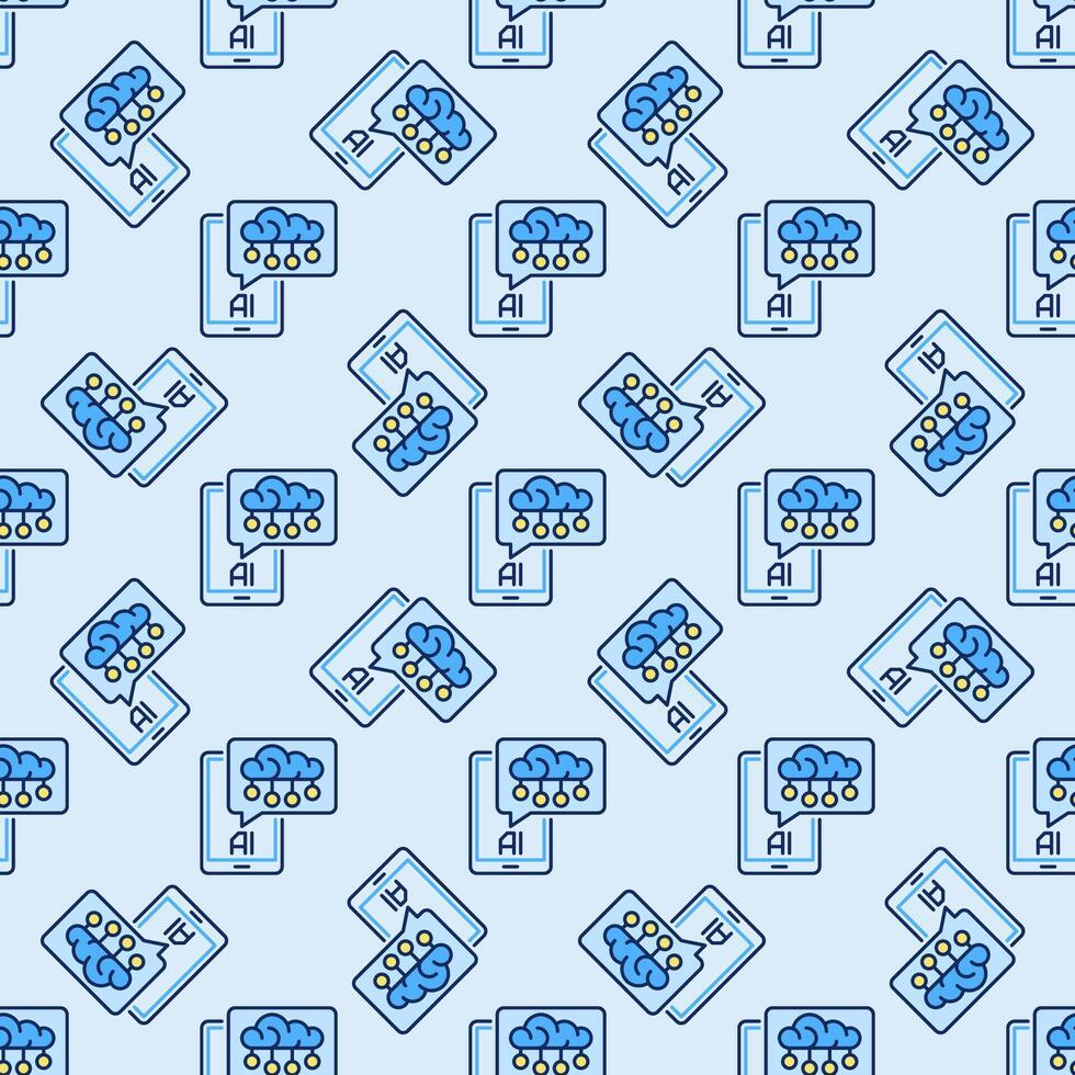 Smartphone with AI Cloud Speech Bubble vector Artificial Intelligence colored Seamless Pattern