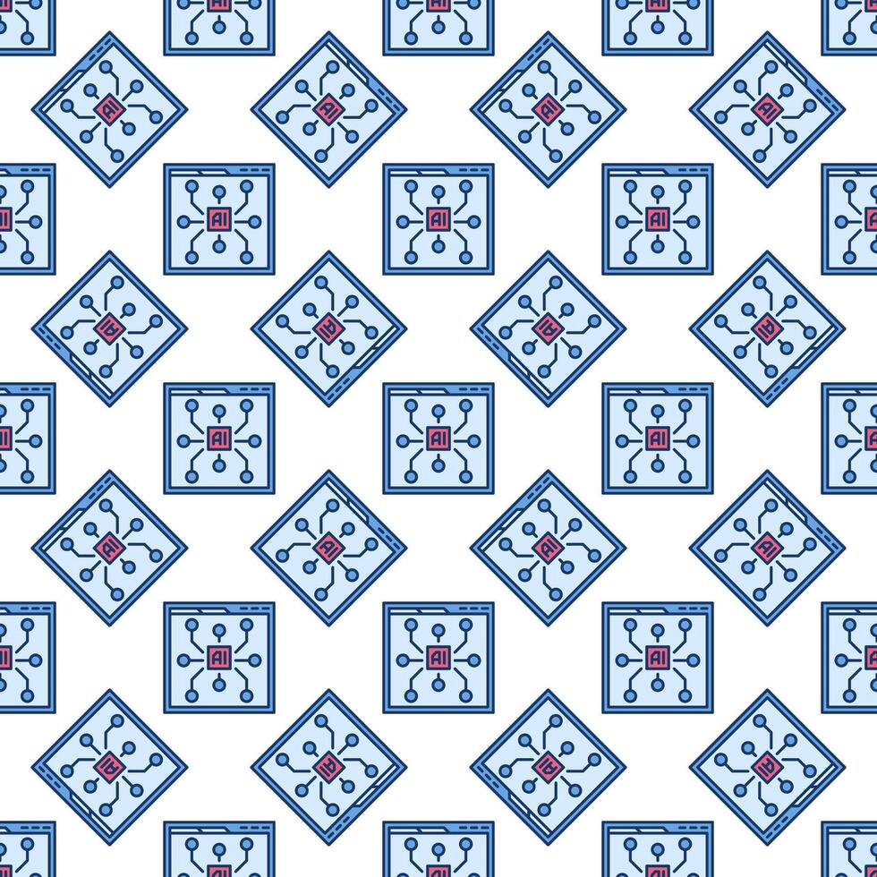 Browser with AI vector Artificial Intelligence Web site colored seamless pattern