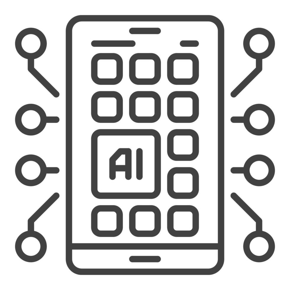 AI App on Smartphone Screen vector Artificial Intelligence linear icon or symbol