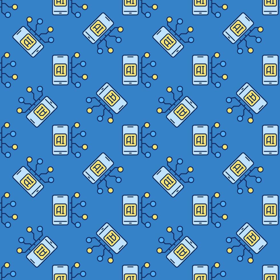 Artificial Intelligence Smart Phone Gadget vector AI Smartphone colored Seamless Pattern