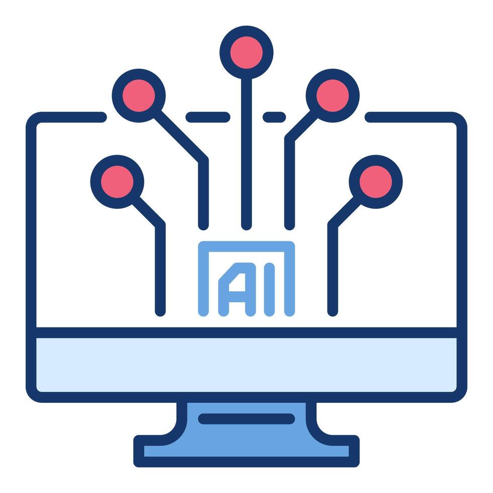 AI Technology on Computer Screen vector Artificial Intelligence colored icon or logo element