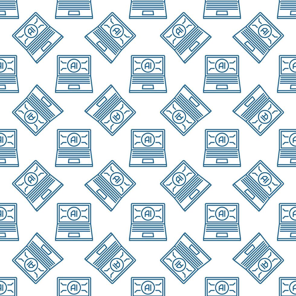 Artificial Intelligence Laptop Computer vector AI Device thin line seamless pattern