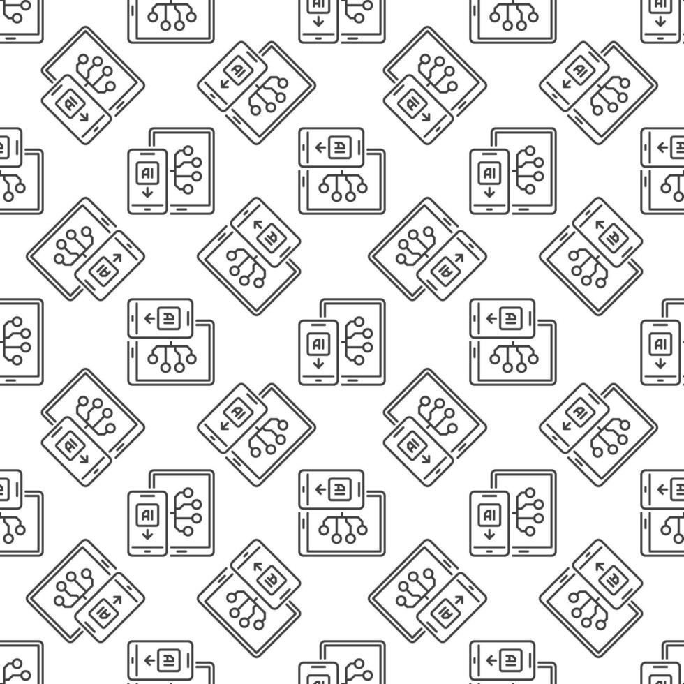 AI Smartphone with Tablet vector Artificial Intelligence outline Seamless Pattern