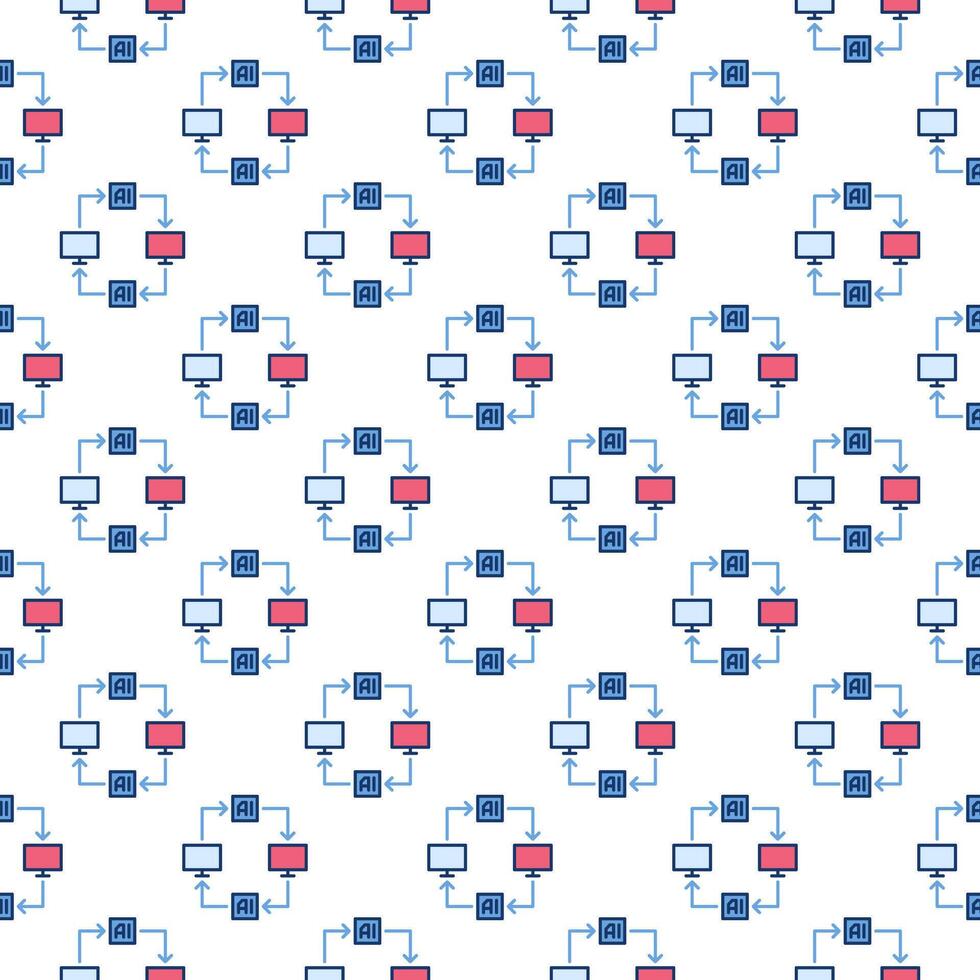 AI Computers connected with Arrows vector Artificial Intelligence colored seamless pattern
