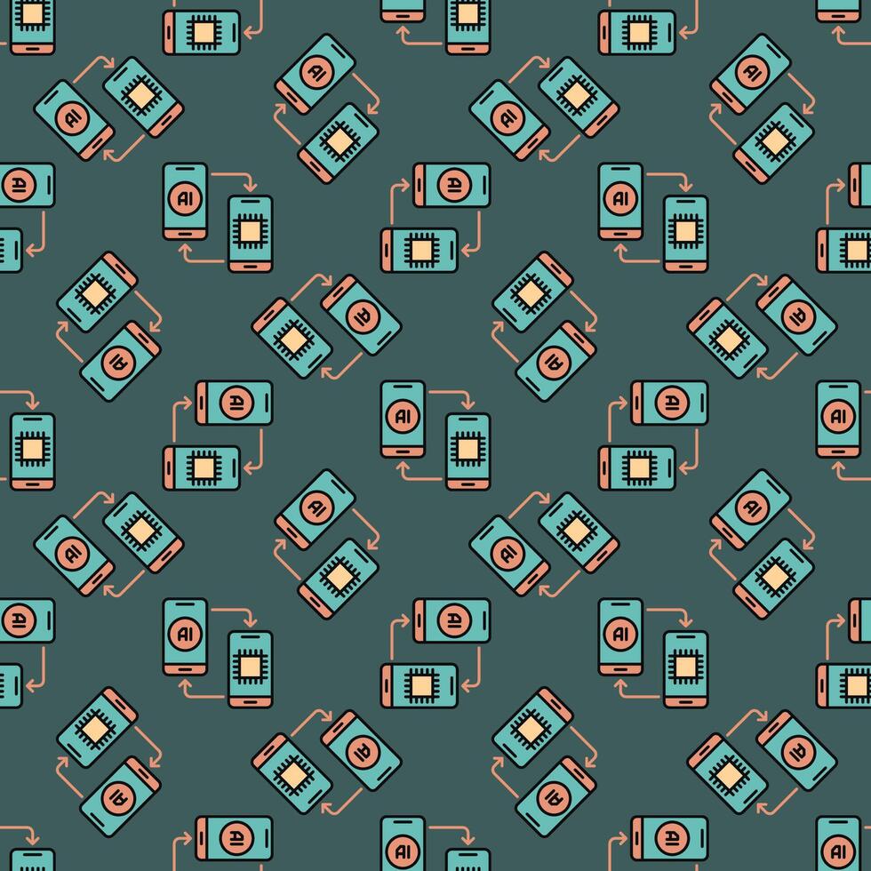 A pair of AI Smartphones vector Artificial Intelligence in Phones colored Seamless Pattern