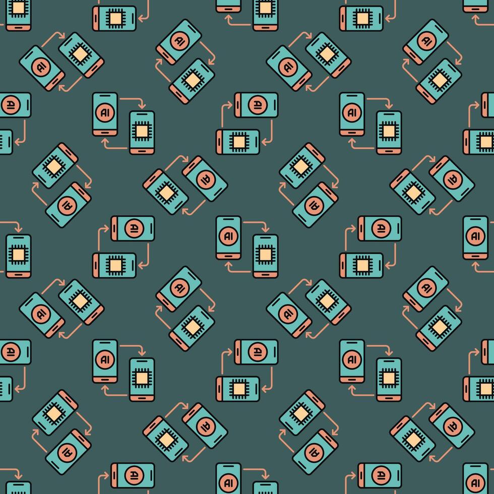 A pair of AI Smartphones vector Artificial Intelligence in Phones colored Seamless Pattern