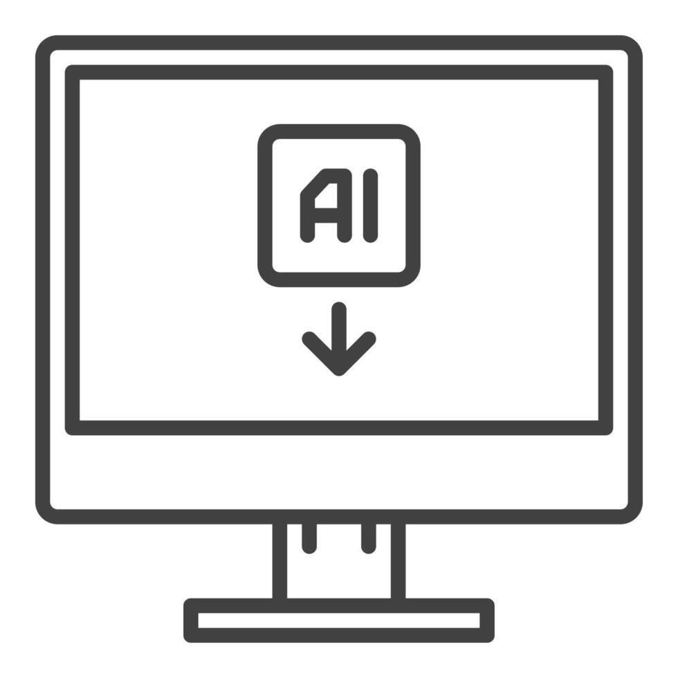 Artificial Intelligence Computer or PC vector AI technology icon or sign in thin line style