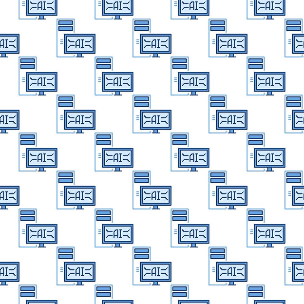 escritorio computadora con artificial inteligencia tecnología vector ai de colores sin costura modelo en Delgado línea estilo