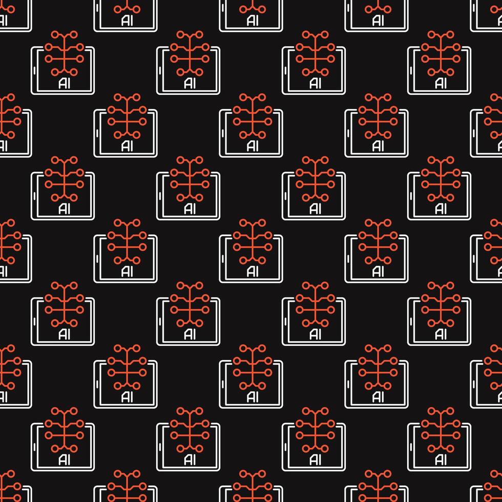 AI Brain on Tablet Screen vector Artificial Intelligence thin line dark Seamless Pattern