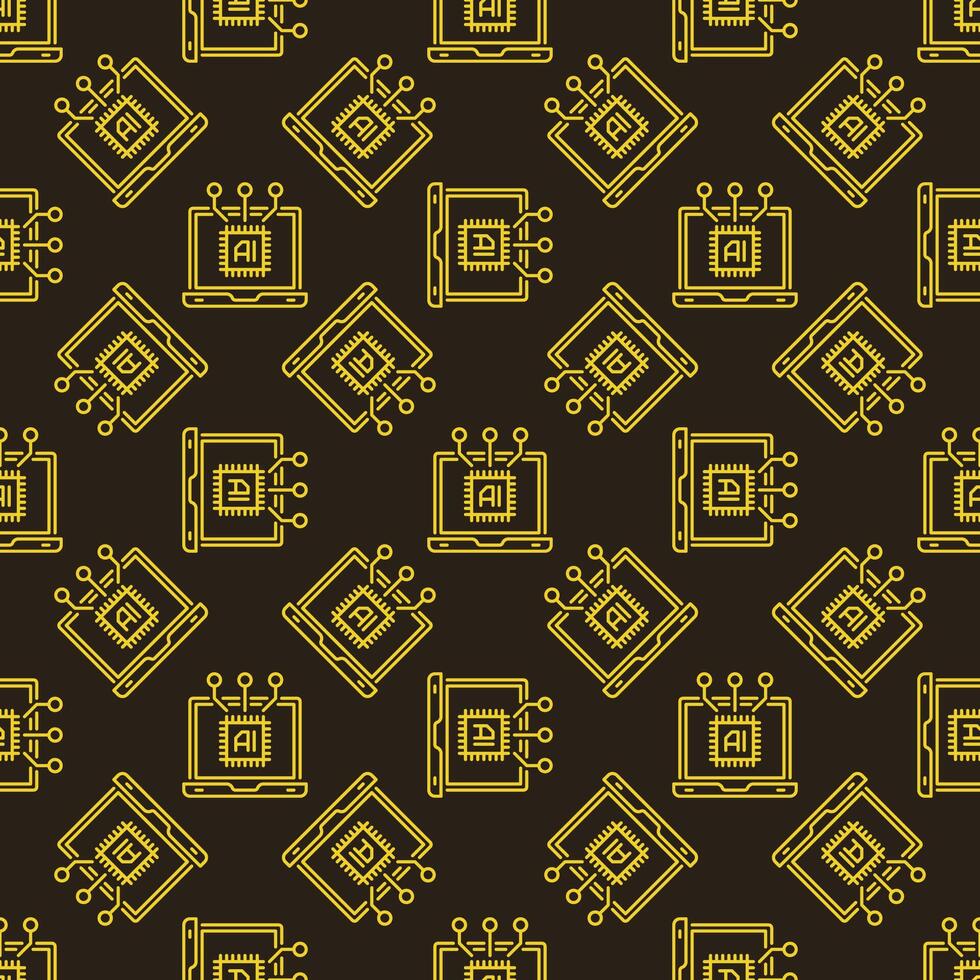 Laptop with AI vector Artificial Intelligence linear seamless pattern