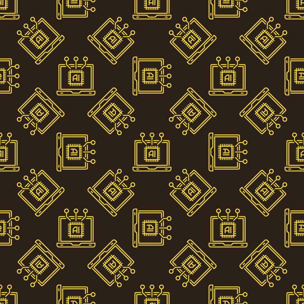 Laptop with AI vector Artificial Intelligence linear seamless pattern