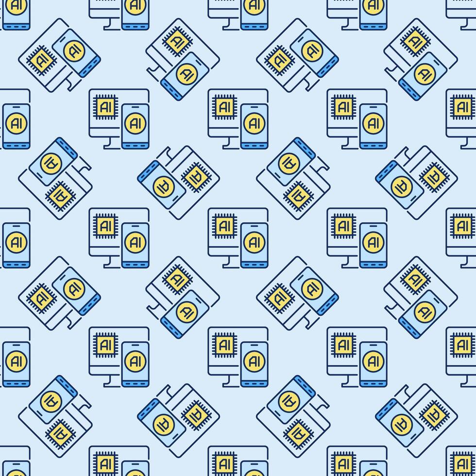 AI in PC and Smart-phone vector Artificial Intelligence Phone colored Seamless Pattern