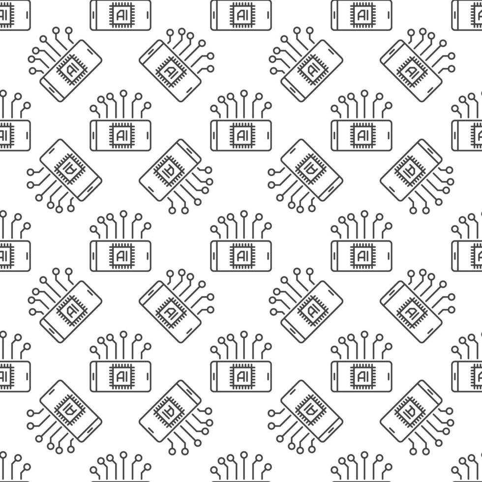 Smartphone with Artificial Intelligence AI vector thin line Seamless Pattern