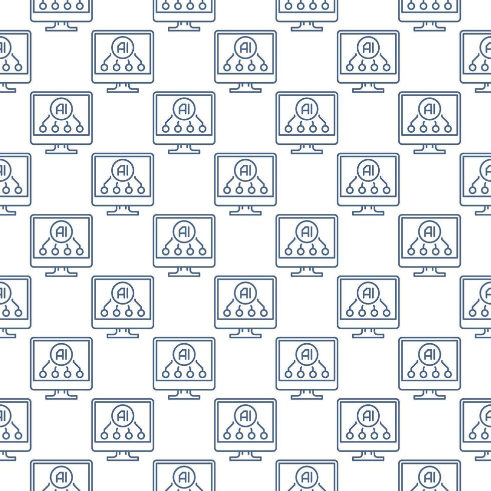 AI on Computer Display vector Artificial Intelligence Online Technology thin line seamless pattern