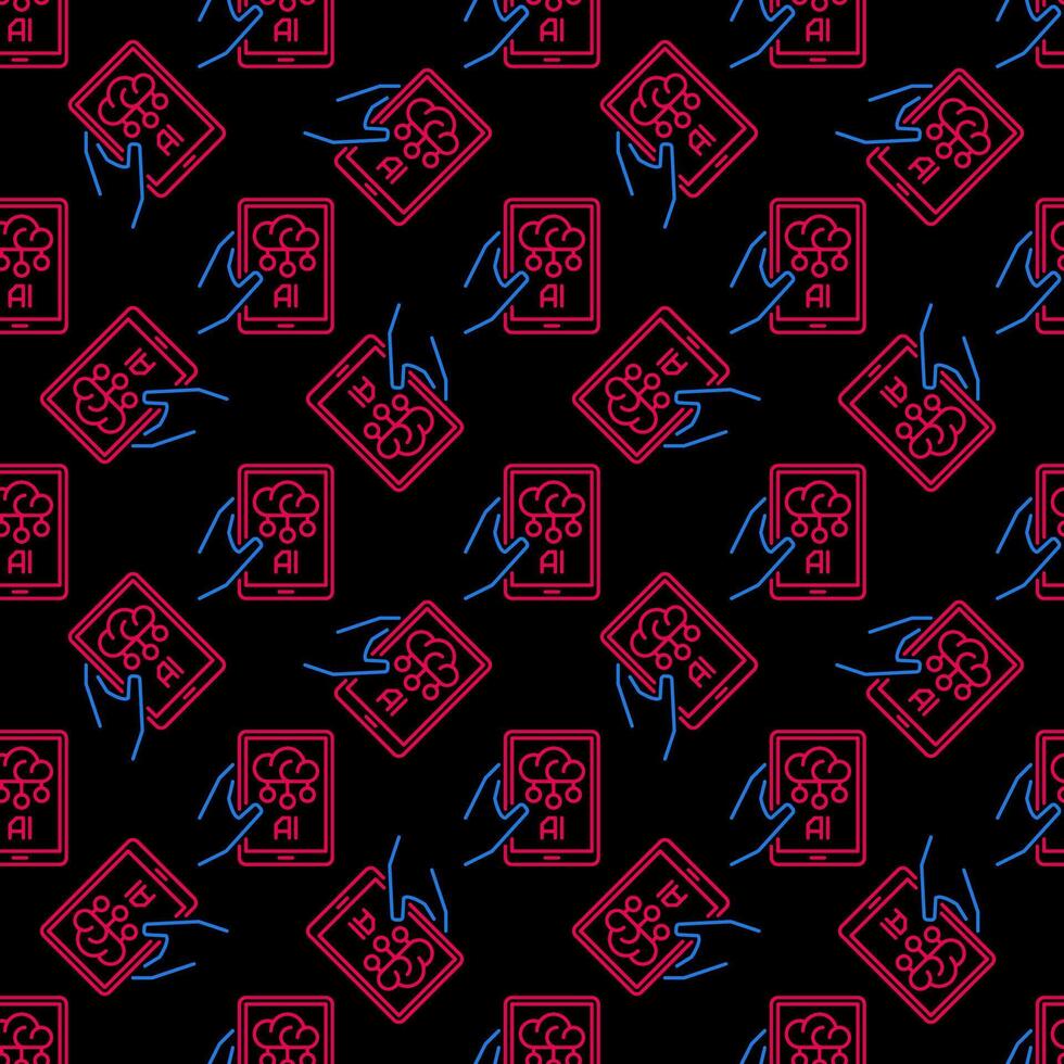 Artificial Intelligence AI Smartphone in Hand vector outline dark Seamless Pattern
