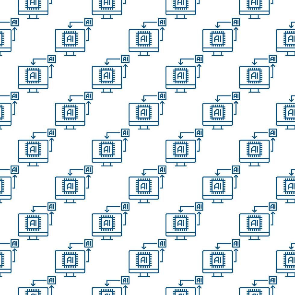 AI Computer Display vector AI Technology thin line seamless pattern