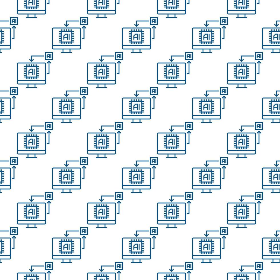 AI Computer Display vector AI Technology thin line seamless pattern