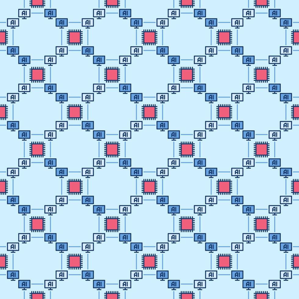 AI Chip and Computers vector Artificial Intelligence Technology colored seamless pattern