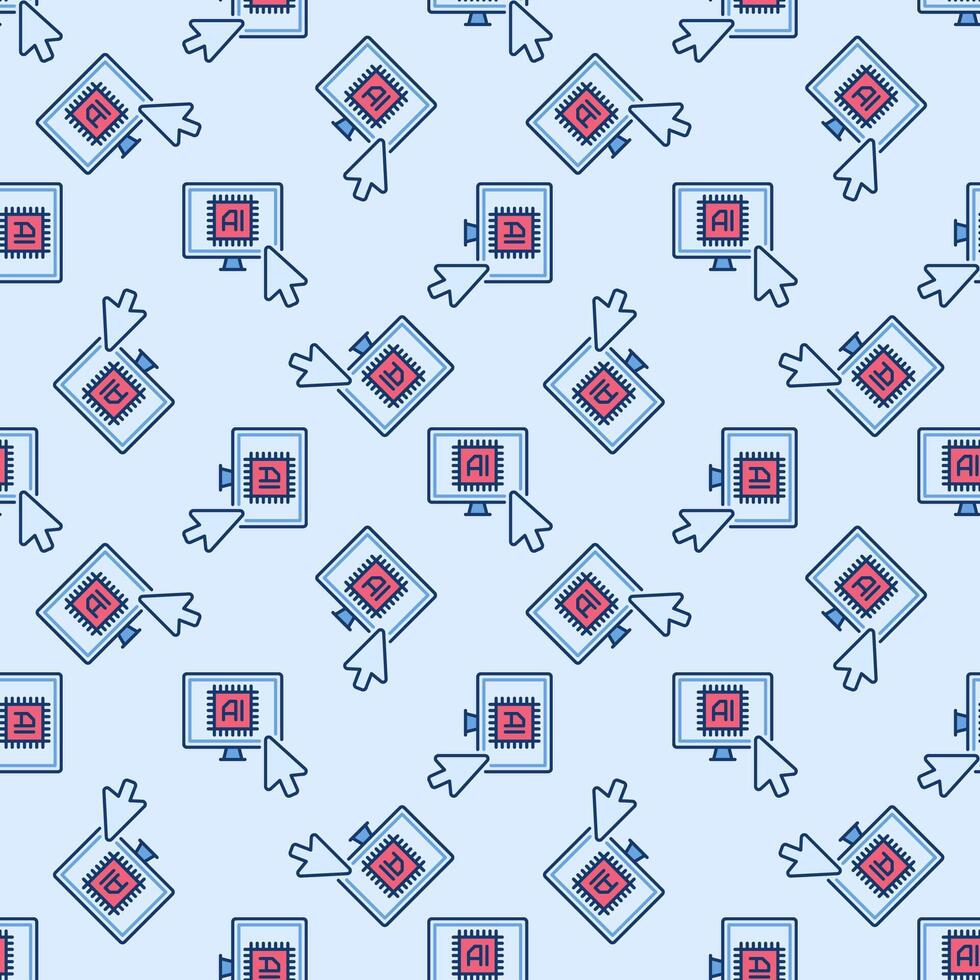 Ai Computer and Mouse Cursor vector Artificial Intelligence colored seamless pattern