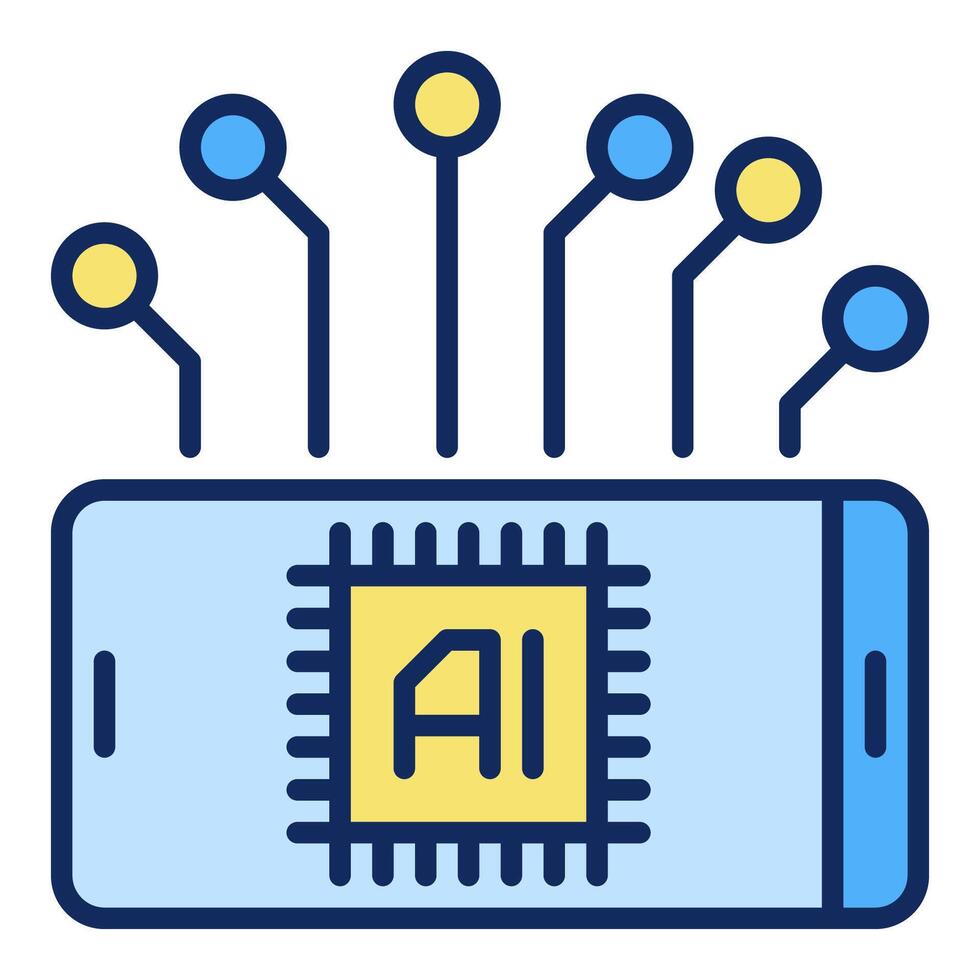 Artificial Intelligence Smartphone with AI Technology vector colored icon or design element