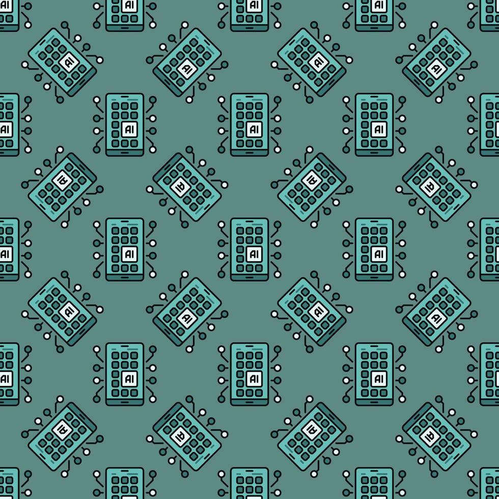 Smartphone Screen with AI APPS vector Artificial Intelligence colored Seamless Pattern