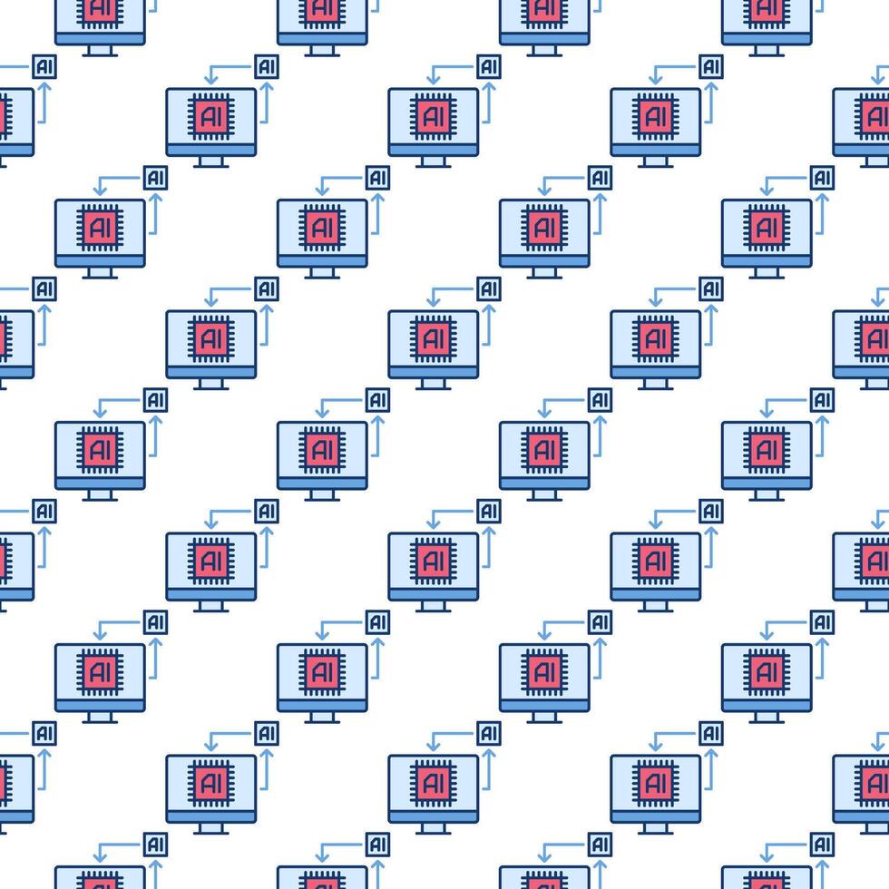 AI Technology on Computer Display vector colored seamless pattern