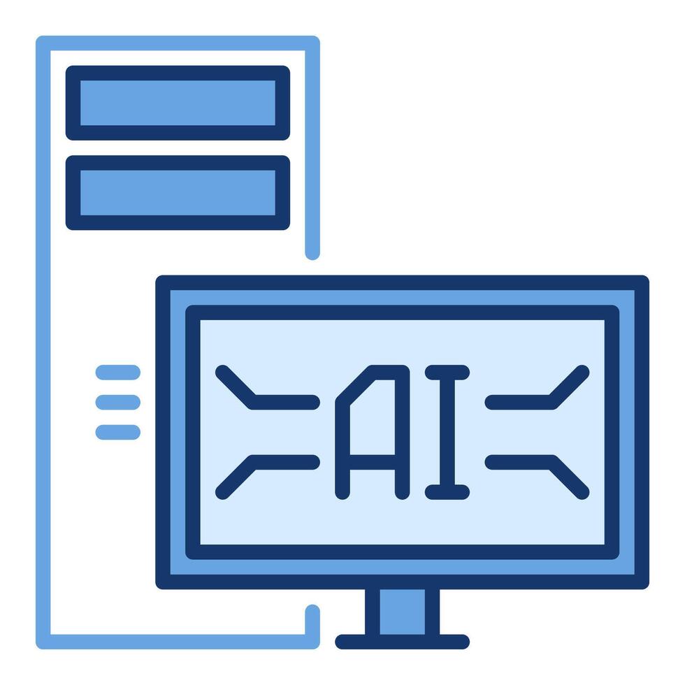 Desktop Computer with Artificial Intelligence Technology vector AI colored icon or symbol in thin line style