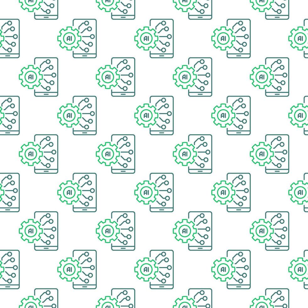AI Smartphone with Cog Wheel vector Artificial Intelligence Settings outline Seamless Pattern