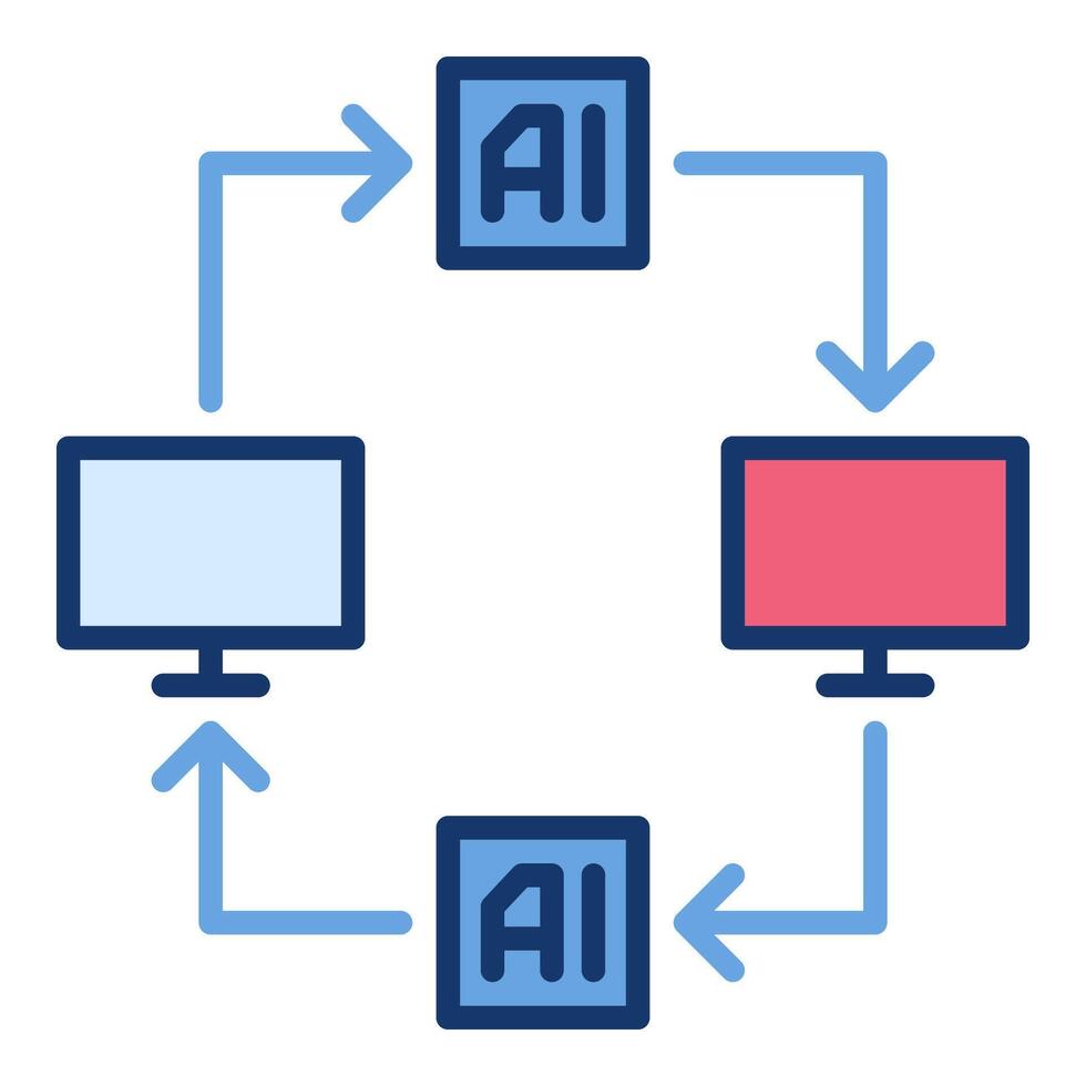 AI Computers connected with Arrows vector Artificial Intelligence colored icon or design element